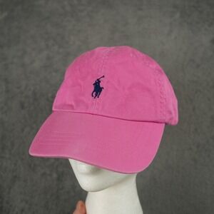Polo Ralph Lauren Pink Cotton Baseball Cap Navy Pony Leather Strapback Hat Y2K
